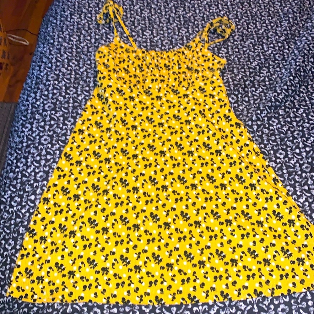 NWOT Topshop UK brand XS size 2 yellow tie up straps babydoll Ditsy dress